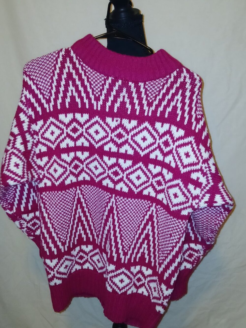 Hot Pink & White Geometric Knit Sweater